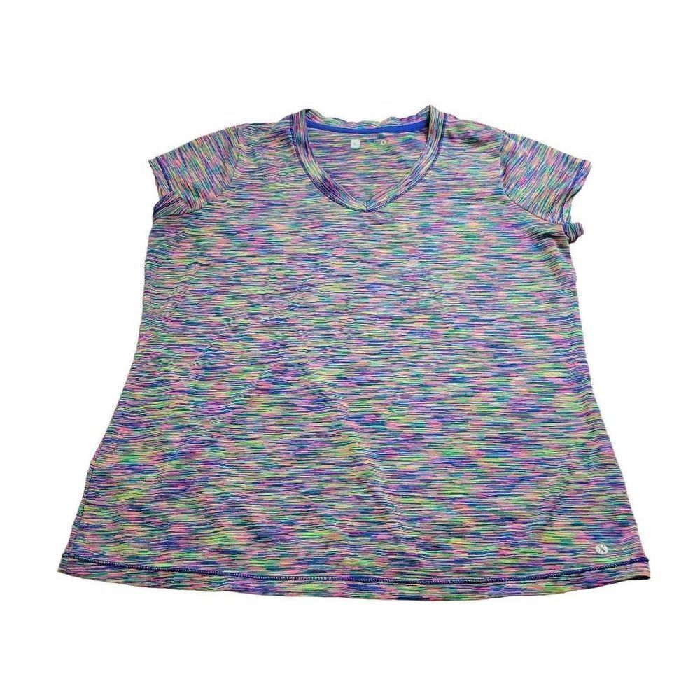 Xersion feathered athletic vneck shirt L